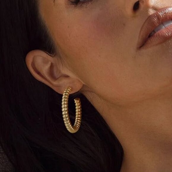 Gold Plated Hoop Earrings - Picture 3 of 4